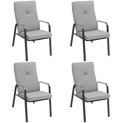Front. Gymax - Gymax Set of 4 Patio Dining Chairs High-Back Cushions Space Saving - Grey.