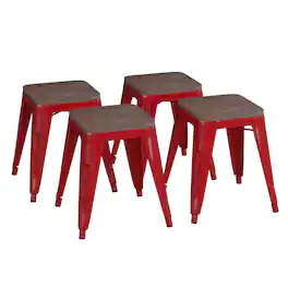 Flash Furniture - Kai 18" Backless Table Height Stool with Wooden Seat, Stackable Metal Indoor Dining Stool, Commercial Grade - Set of - Red