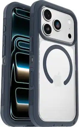 OtterBox - iPhone 17 Pro - Defender Series XT Case - Includes Holster Clip Kickstand - Snaps on MagSafe - Rugged & Durable - Baby Blue Jeans (Clear/Blue)