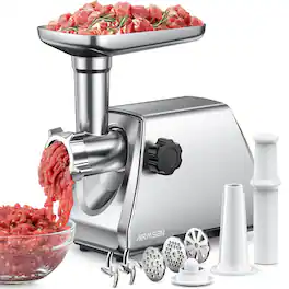 AIRMSEN - Electric Meat Grinder & Mincer, Professional Sausage Maker & Stuffer with 3 Plates & Kubbe Kit - Stainless Steel