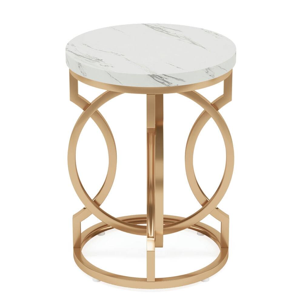 Kadyn - Sofa Side End Table, Round Couch Table, Modern Bedside Table with Faux Marble Top, Gold - White
