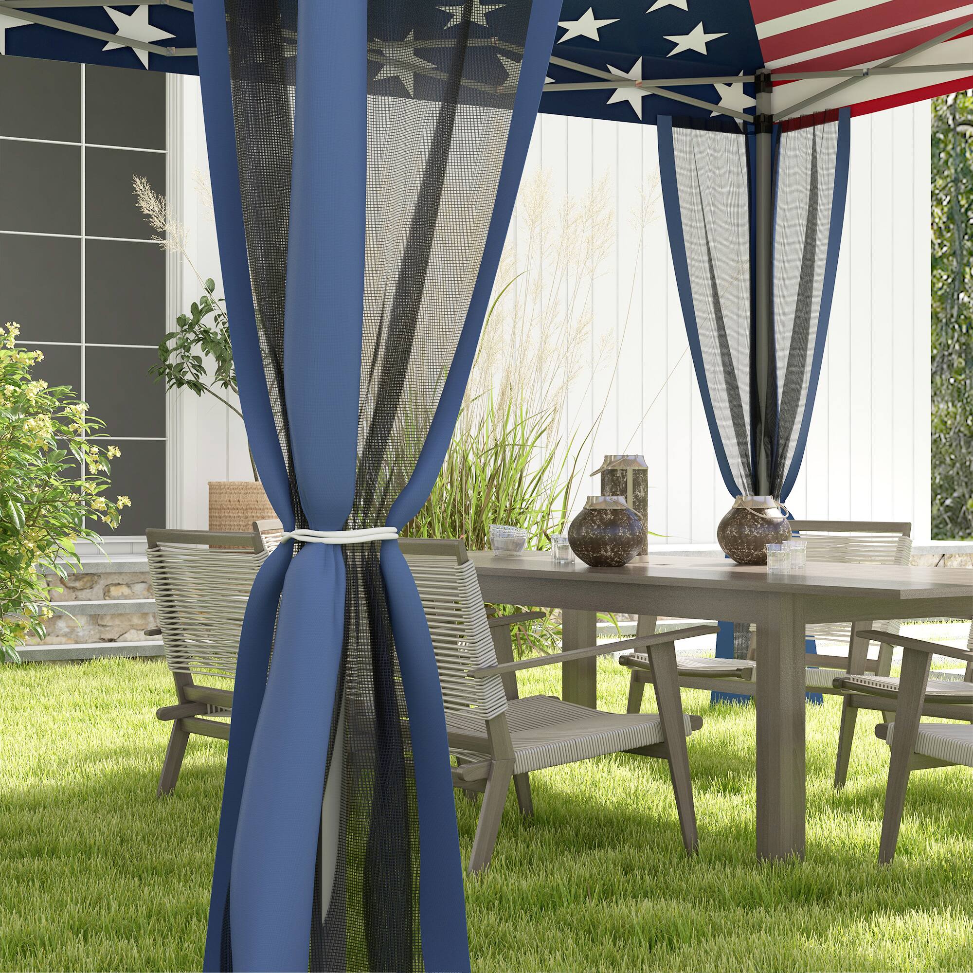 Alt View 8. Outsunny - 10' x 10' Pop Up Canopy Tent with Netting, Instant Gazebo, Screen House Room with Carry Bag, Height Adjustable - Blue and Red.