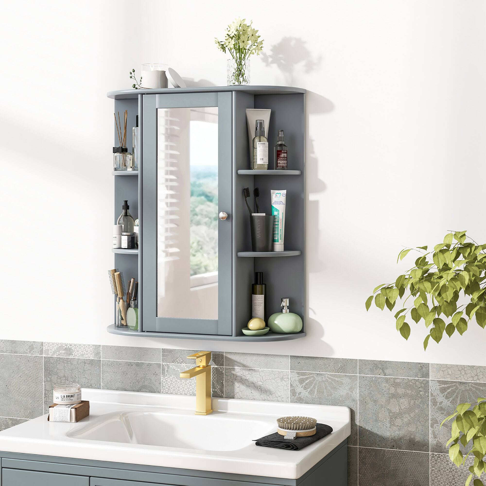 Alt View 4. Gymax - Gymax Bathroom Wall Medicine Cabinet Wall Mounted Storage Organizer - Grey.