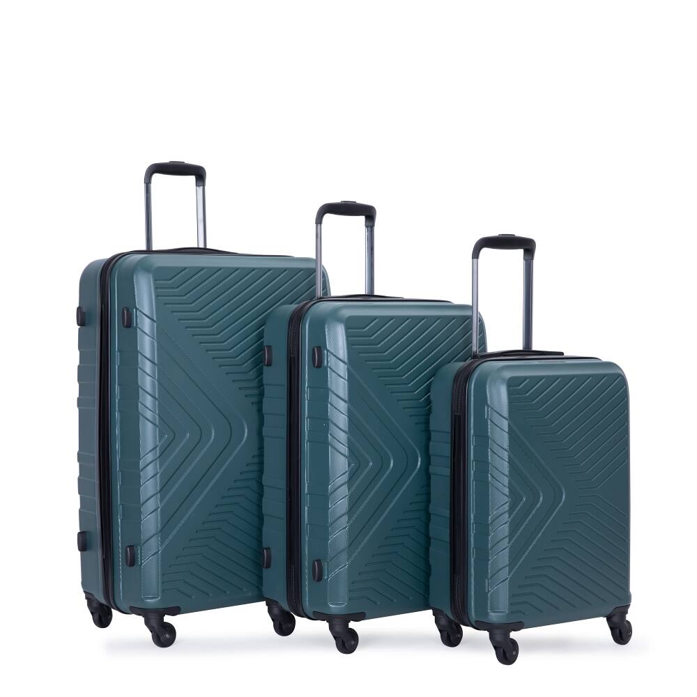Front. Ropilly - Ropilly 3 Piece Luggage Set ABS Hard Shell Suitcase Set with Spinner Wheels Lightweight Travel Luggage Dark Green - Dark Green.