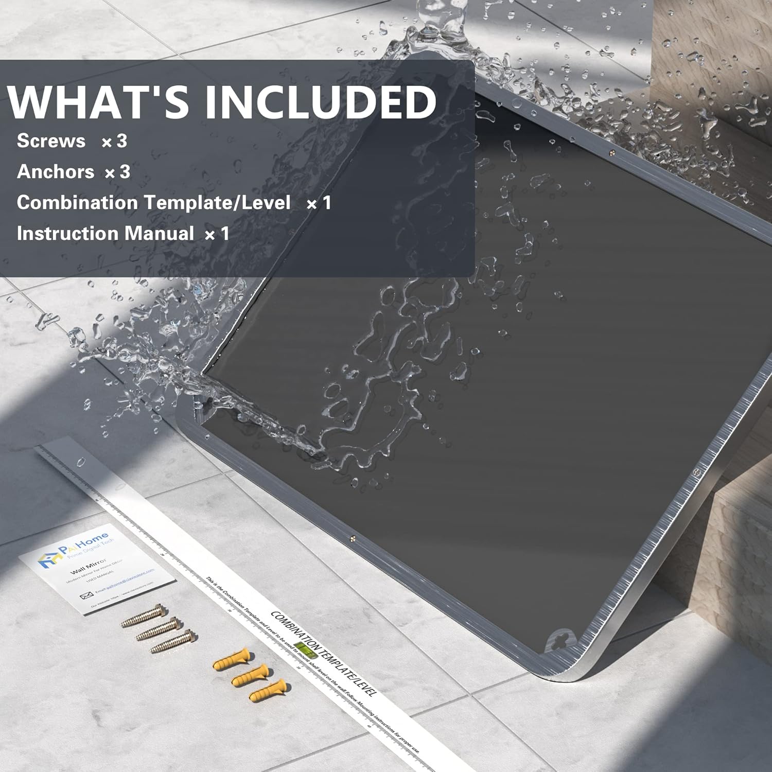 WHAT'S INCLUDED  
Screws x 3  
Anchors x 3  
Combination Template/Level x 1  
Instruction Manual x 1