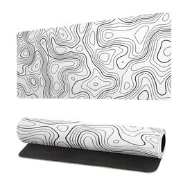 Fabibe - Topographic Contour Extended Big Mouse Pad Large Gaming Desk 27.6x11.8 Inch Long Computer Mat Mousepad With 3mm Non-s - White Topographic Contour