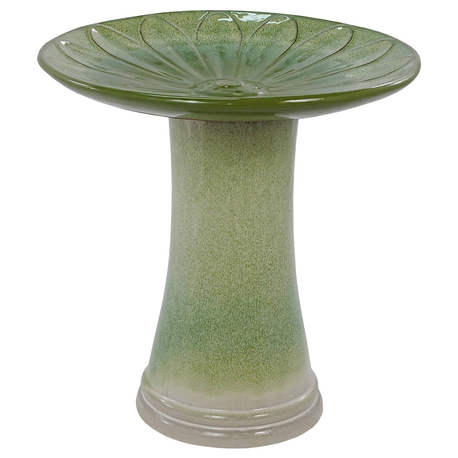 Alt View 5. Loheer - Handmade Ceramic Bird Bath 17 Inch Green Gradient Glaze Outdoor Garden Stand Weather Resistant for Birds Bathing Feeding - Green + Ceramic.