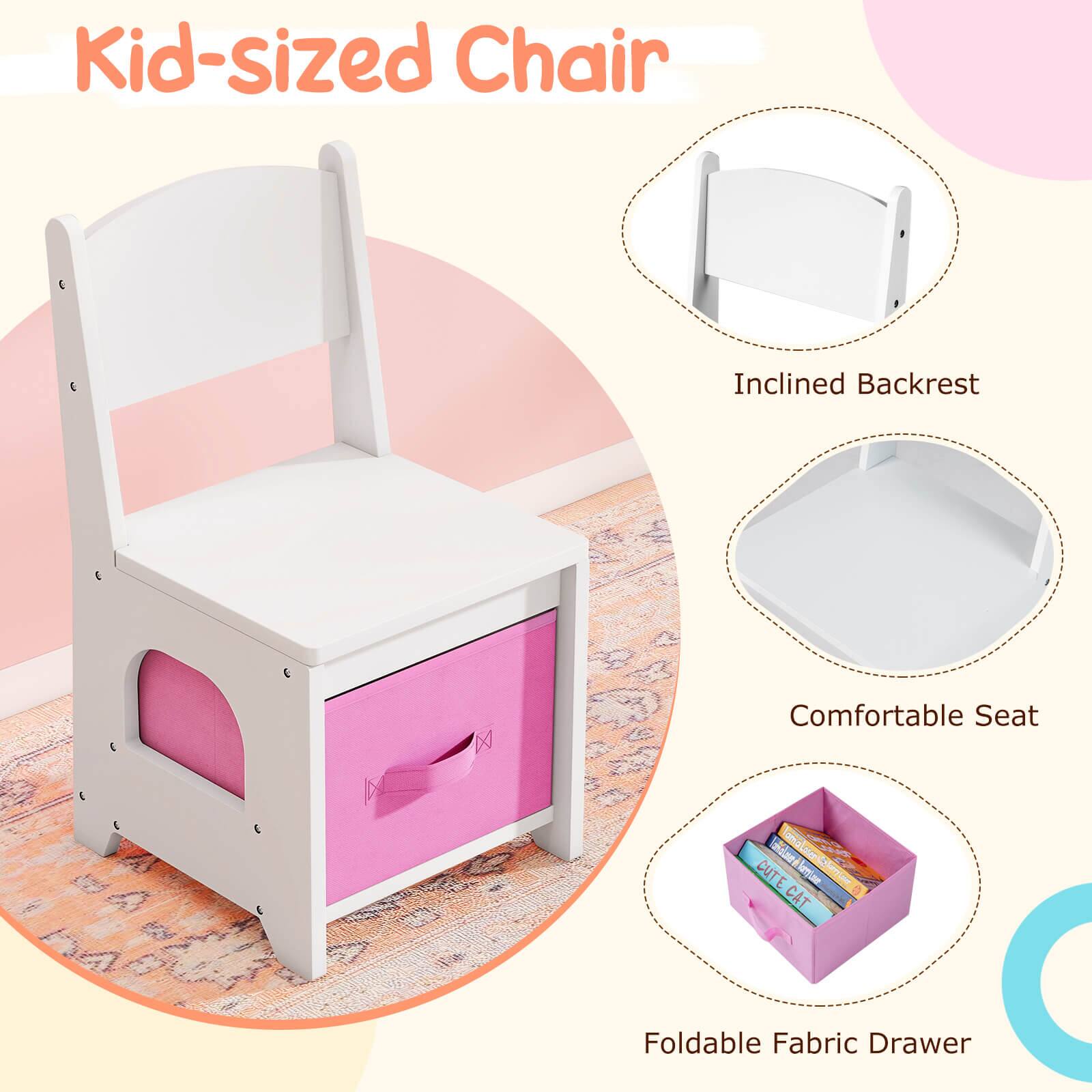 Kid-sized Chair

- Inclined Backrest
- Comfortable Seat
- Foldable Fabric Drawer
