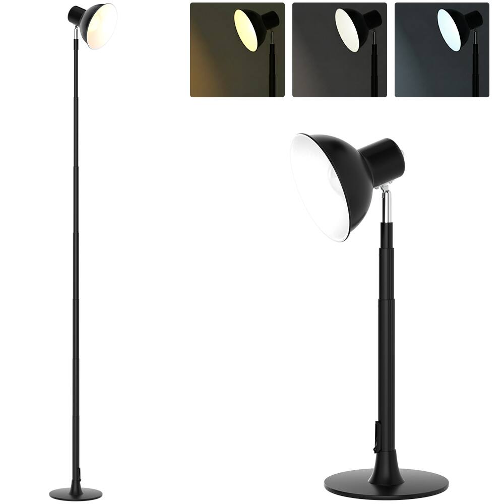 Angle. Topteng - Height Adjustable LED Floor Lamp,3 Color Temperatures,10%-100% Dimmable,150° Rotating Shade for Bedroom/Office Lighting - Black.