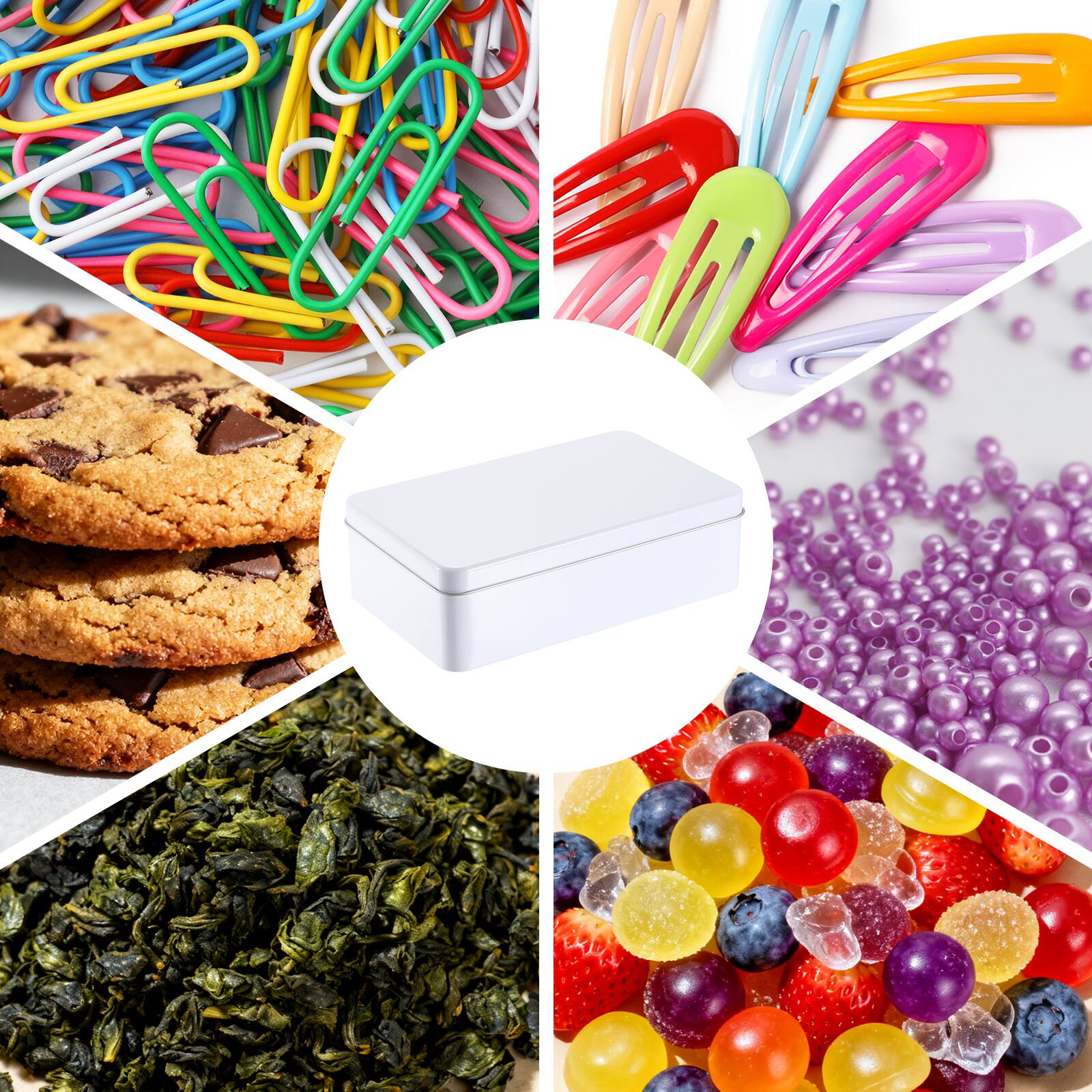 Alt View 5. Unique Bargains - Metal Tin Box with Lid Rectangular Empty Container for Home Organizer Gifts Crafts - White.