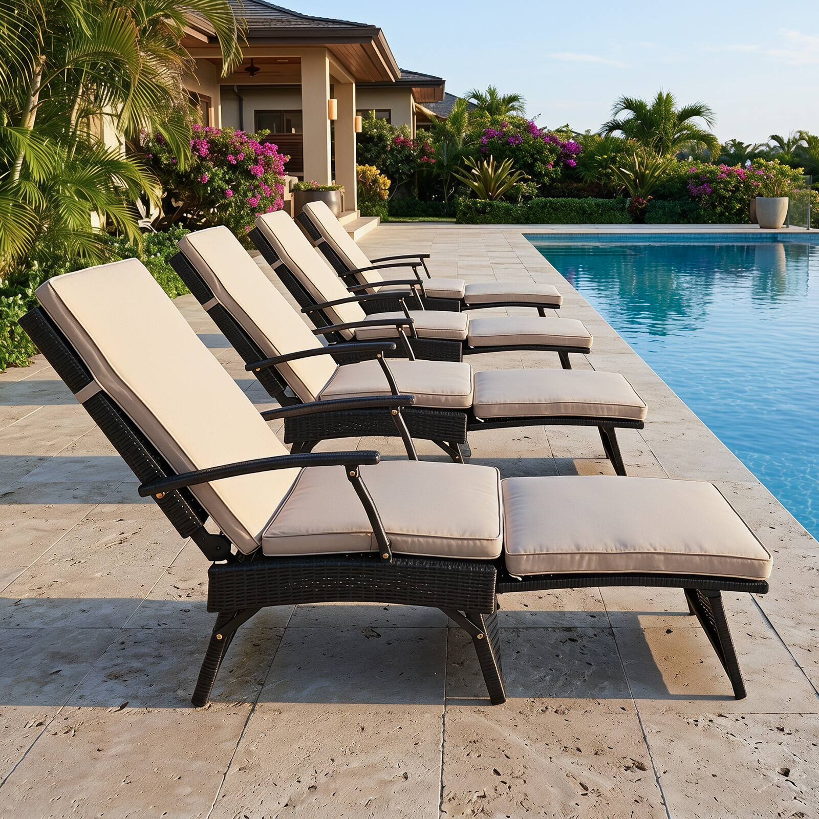 Alt View 4. Costway - Costway 1 PCS Folding Wicker Chaise Lounge with Slide-Out Ottoman, 11-Level Adjustable Backrest - Mix Brown+Beige.