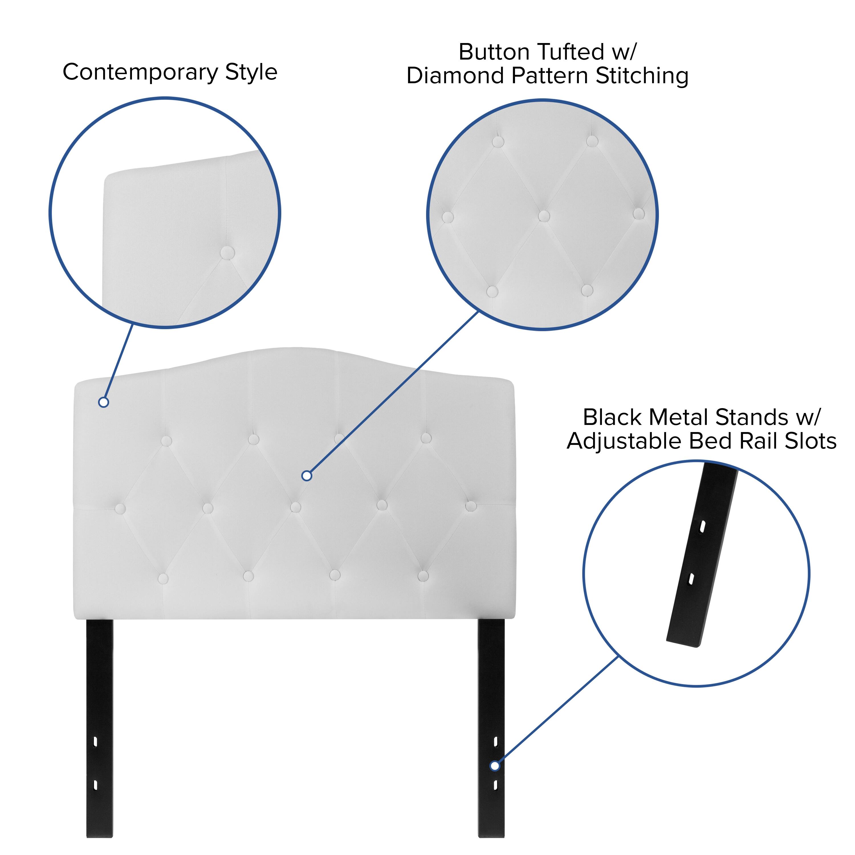 Contemporary Style Button Tufted w/ Diamond Pattern Stitching Black Metal Stands w/ Adjustable Bed Rail Slots