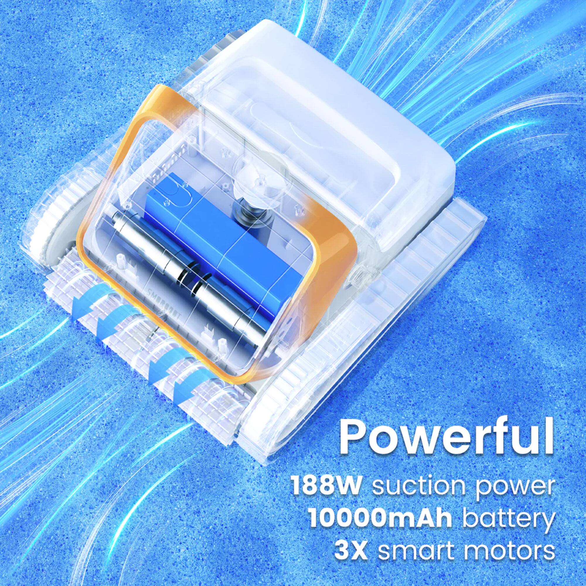 Powerful  
188W suction power  
10000mAh battery  
3X smart motors