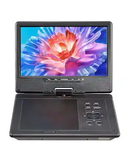 Glintex - Portable DVD Player 9" HD Swivel Screen, 4H Battery, Dual Speakers, USB SD CD DVD, TV Sync, Car Charger, Remote