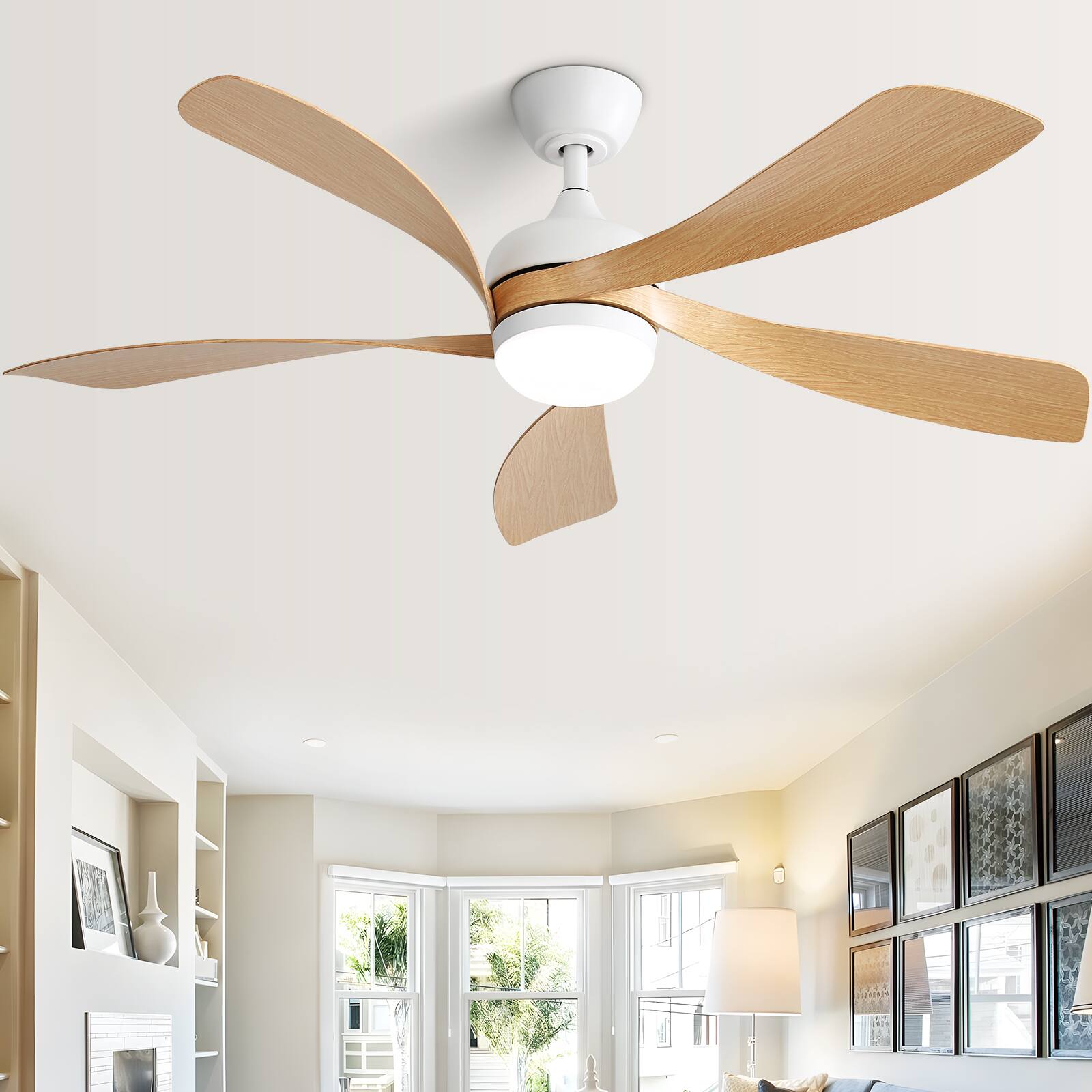 Left. APRILSOUL - Quiet Reversible DC Ceiling Fan Remote LED Indoor Outdoor 52 Inch - White.