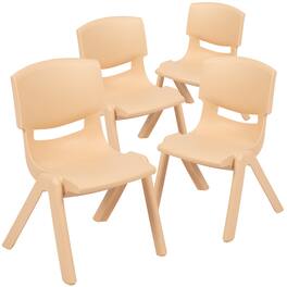 Emma + Oliver - 4 Pack Plastic Stackable Pre-K/School Chairs with 10.5"H Seat - Natural