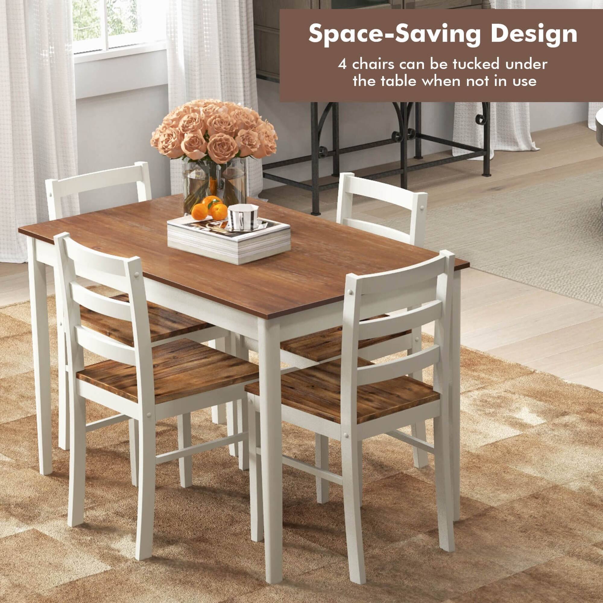 Space-Saving Design: 4 chairs can be tucked under the table when not in use.
