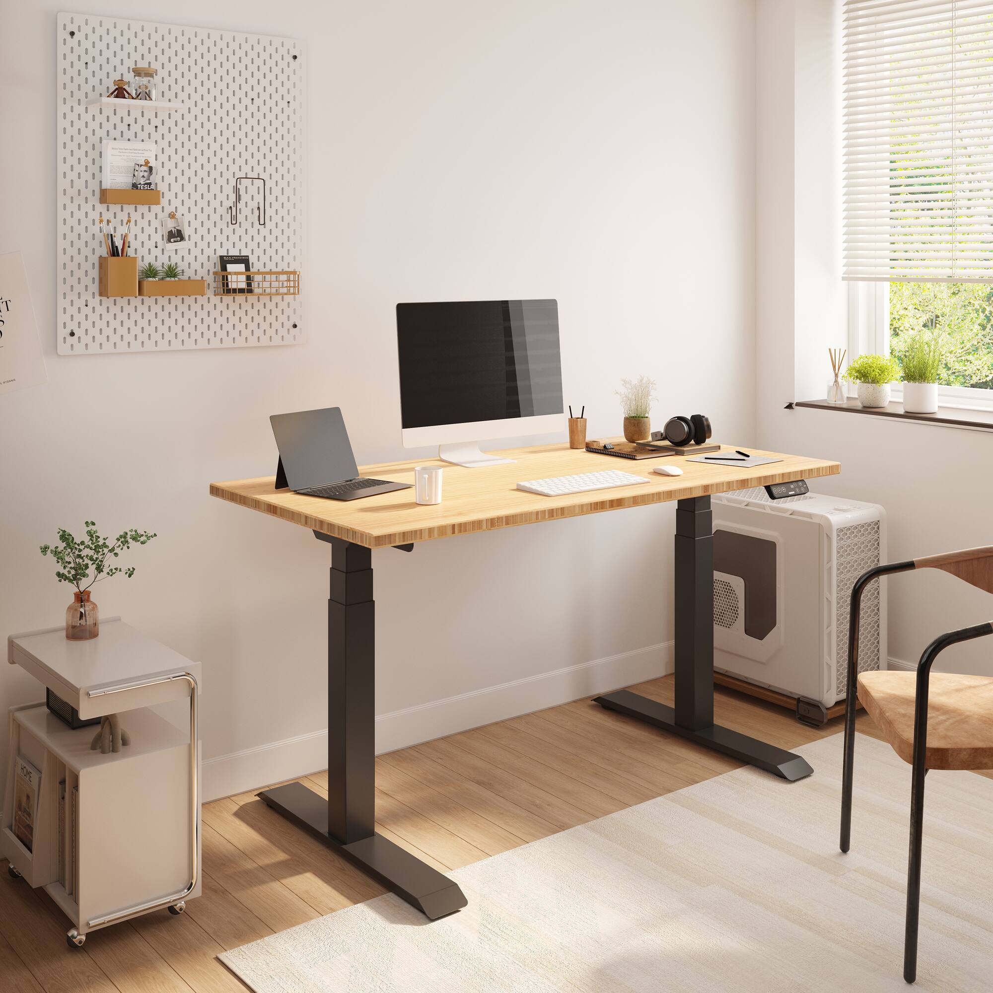 Alt View 1. FlexiSpot - FlexiSpot E7 48''W Electric Adjustable Standing Desk, Bamboo/Black - Bamboo.