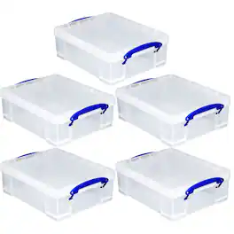 Really Useful Box - 8.1L Plastic Storage Container with Clip Lock Handle (5 Pack) - Clear