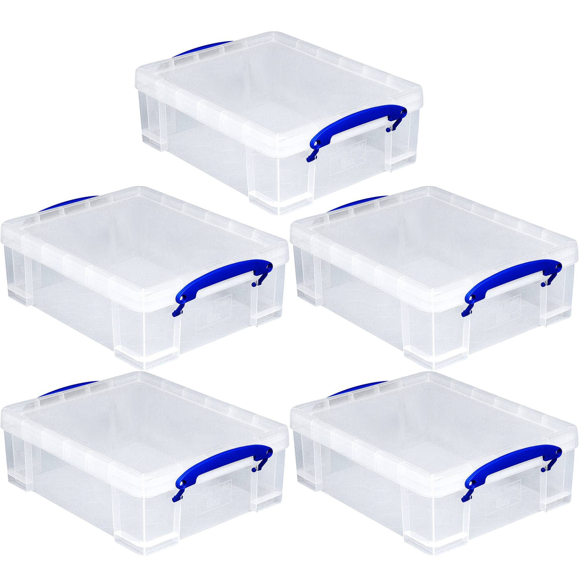 Front. Really Useful Box - Really Useful Box 8.1L Plastic Storage Container with Clip Lock Handle (5 Pack) - Clear.