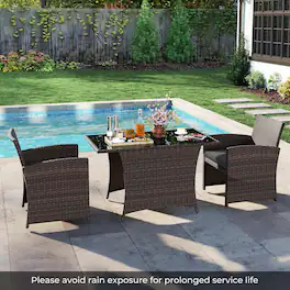 Costway - 3 Pieces Wicker Bistro Set Balcony Furniture Set with Tempered Glass Dining Table - Mix Brown+Gray