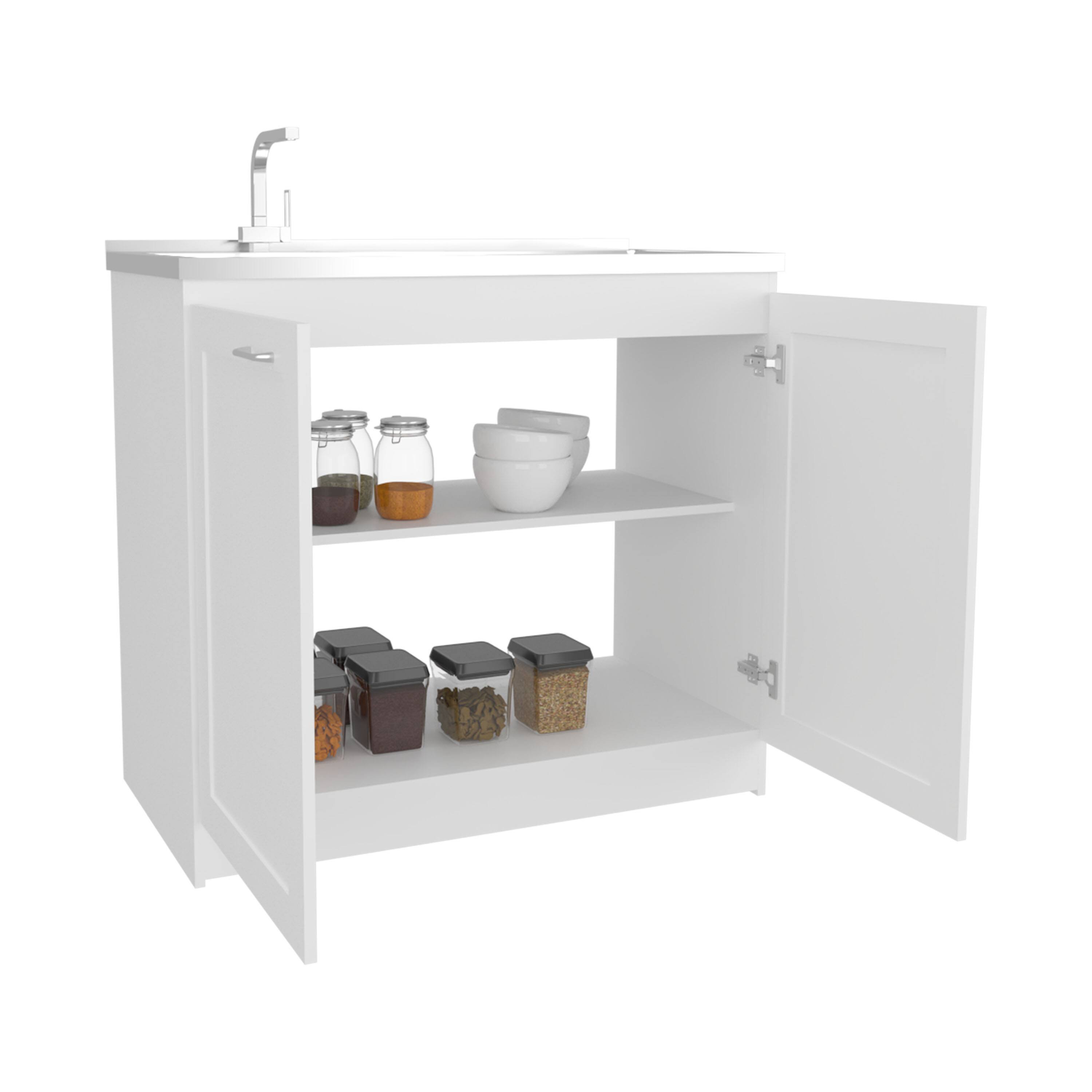 Alt View 2. TuHome - Zurich 39" Wide Utility Sink, Base Cabinet Two-Door Cabinet With Two Shelves, Stainless Steel Sink - White.