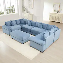 LOVMOR - Corduroy Sectional Couch Modular Storage Ottoman Compressed Pack For Living Room Bedroom Den Soft Lounge TV XL - Blue