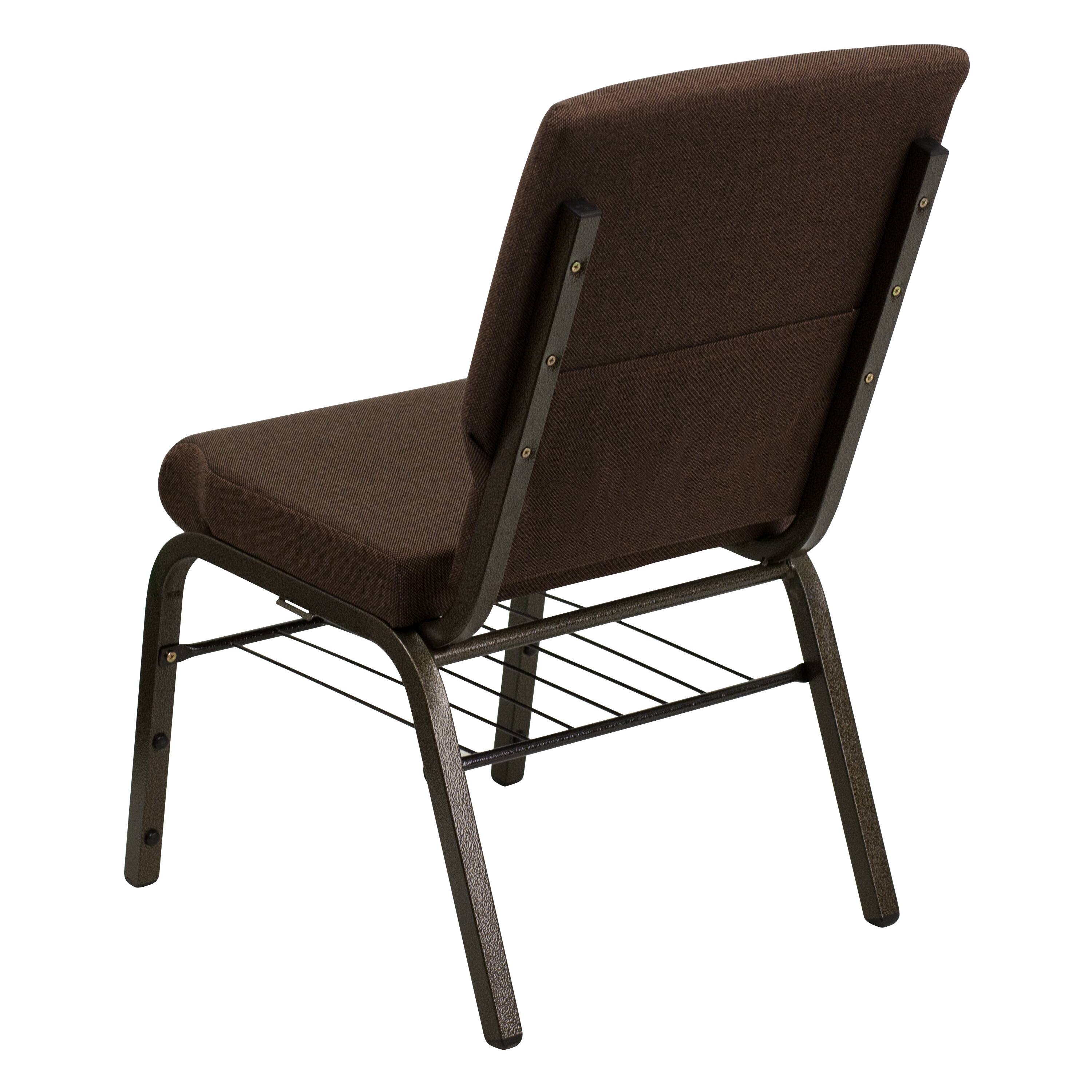 Alt View 5. Emma + Oliver - 4 Pack 18.5''W Church Chair with Book Rack - Brown Fabric/Gold Vein Frame.