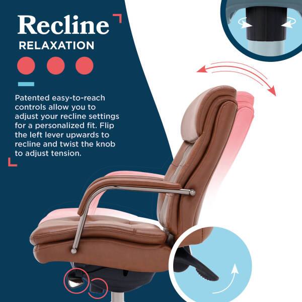 Recline RELAXATION

Patented easy-to-reach controls allow you to adjust your recline settings for a personalized fit. Flip the left lever upwards to recline and twist the knob to adjust tension.