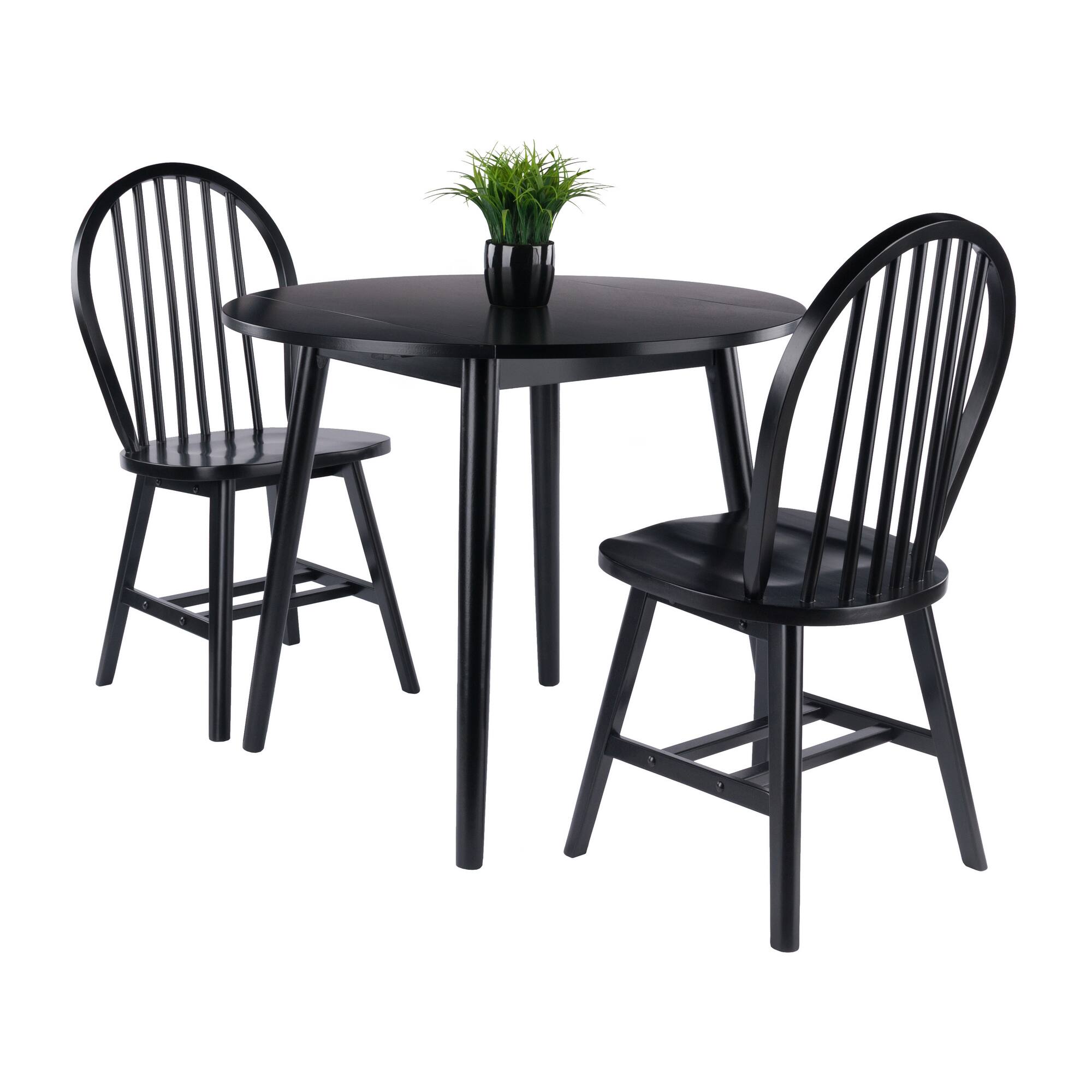 Alt View 4. Winsome Wood - Moreno 3-Pc Set, Drop Leaf Table with Windsor Chairs - Black.