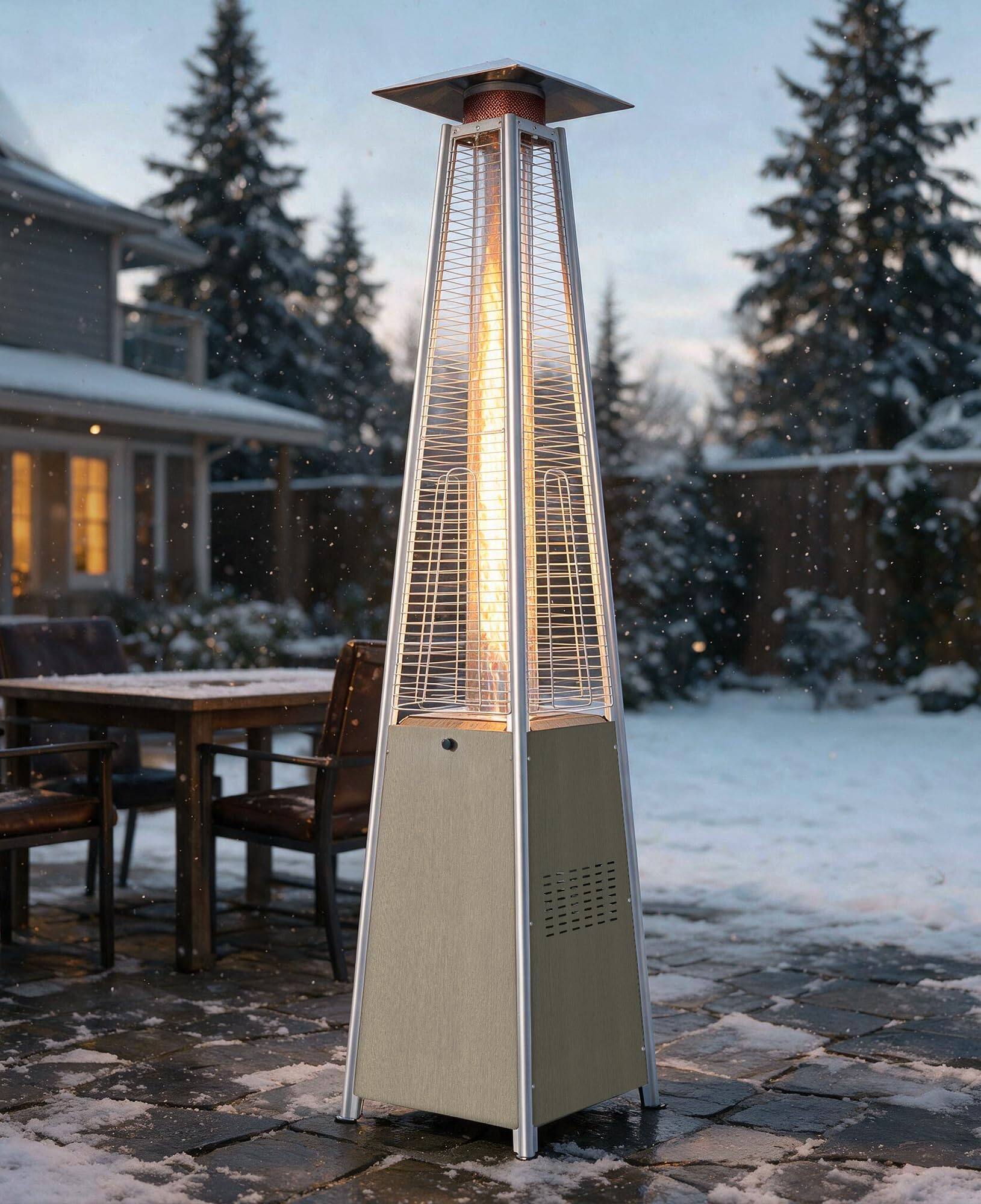 Alt View 7. HUGROVE - 89-Inch 48,000 BTU Outdoor Pyramid Patio Heater, Propane Heater Outdoor with Wood-Grain Finish for Patio Deck Backyard - 1 Khaki Heaters.