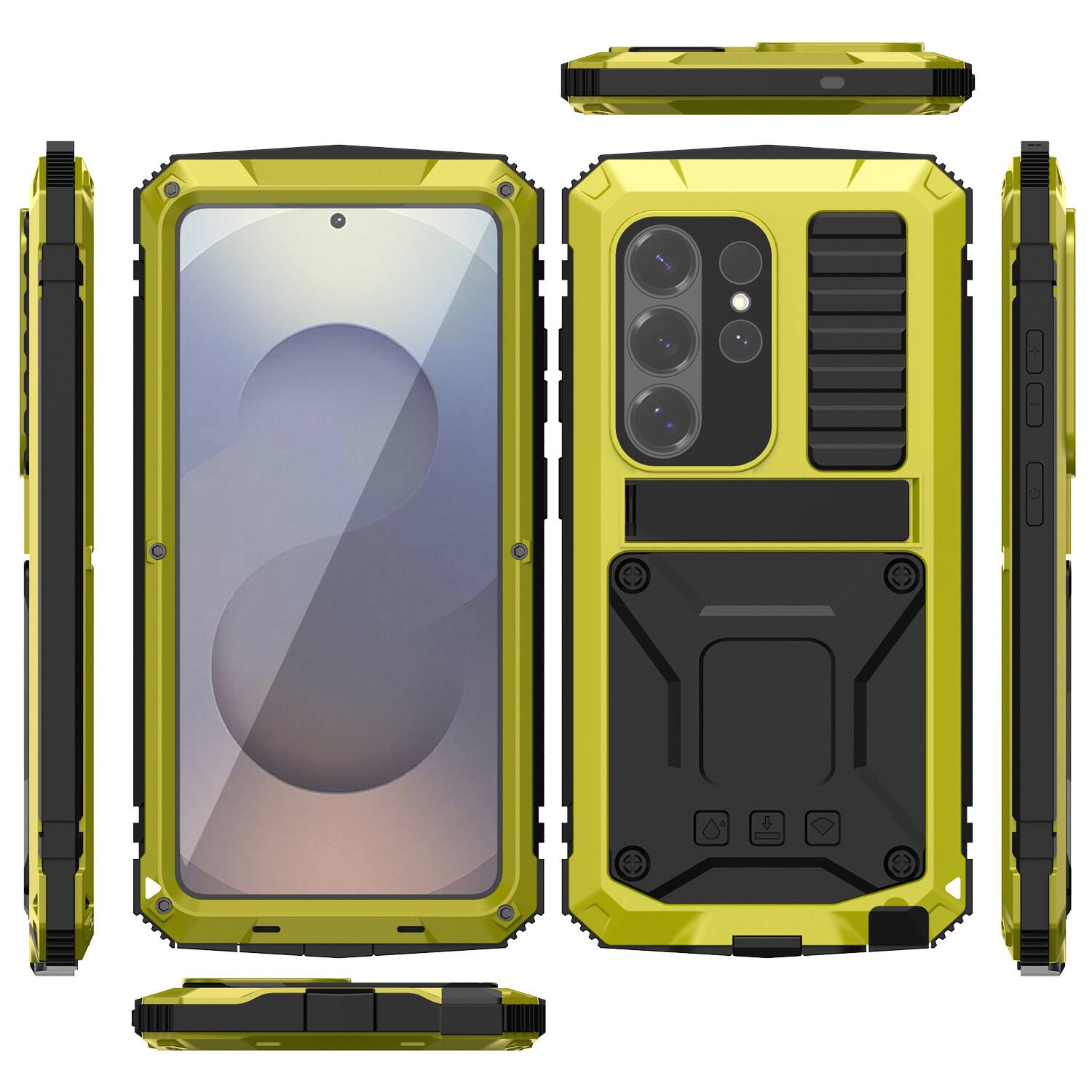 Alt View 4. Dteck - For Samsung Galaxy S26 Ultra Case Outdoor Sports Kickstand Rugged Heavy Duty Full Body Cover Built in Screen Protector - Yellow.
