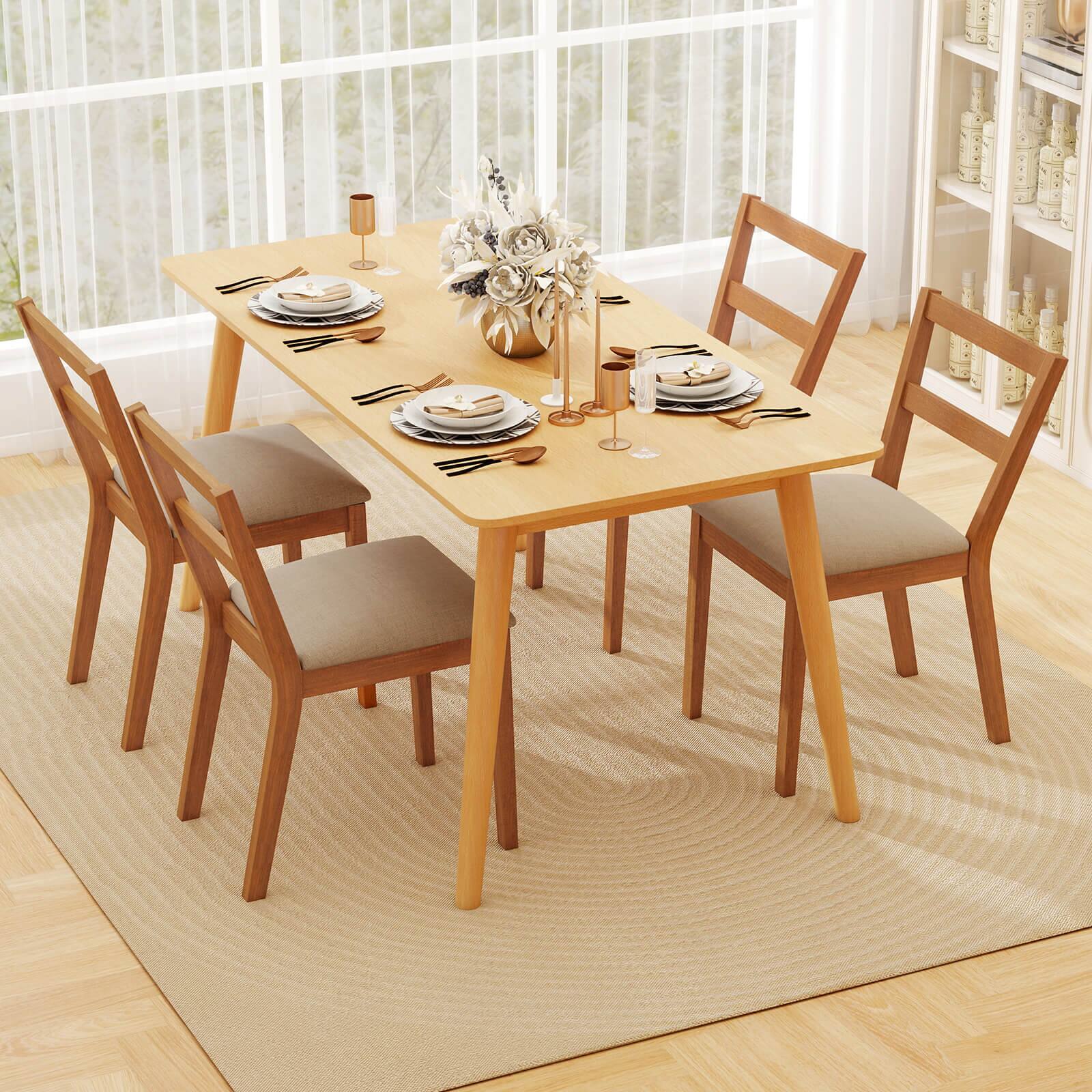 Alt View 4. Costway - Costway Wooden Dining Chair Set of 2 Upholstered Seat & Breathable Slat Backrest - Natural.