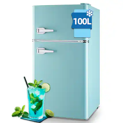 Front. WANAI - 3.5 Cu.Ft Retro Mini Fridge with Top Freezer, Dual Door Refrigerator with Handles - BLUE.