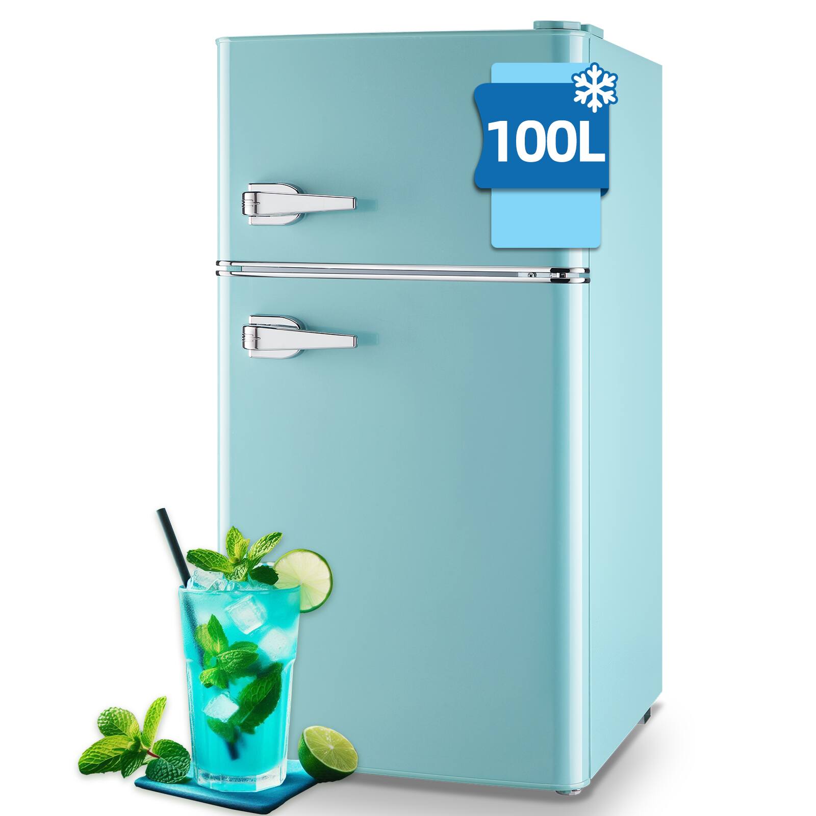 Front. WANAI - 3.5 Cu.Ft Retro Mini Fridge with Top Freezer, Dual Door Refrigerator with Handles - BLUE.