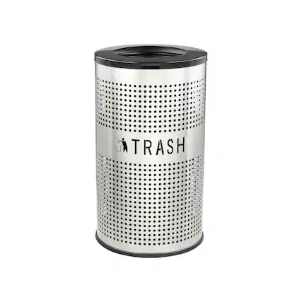 Front. Alpine Industries - 26 Gallon Perforated Recycling Trash Can with Lid and Liner - Black - Trash Label.