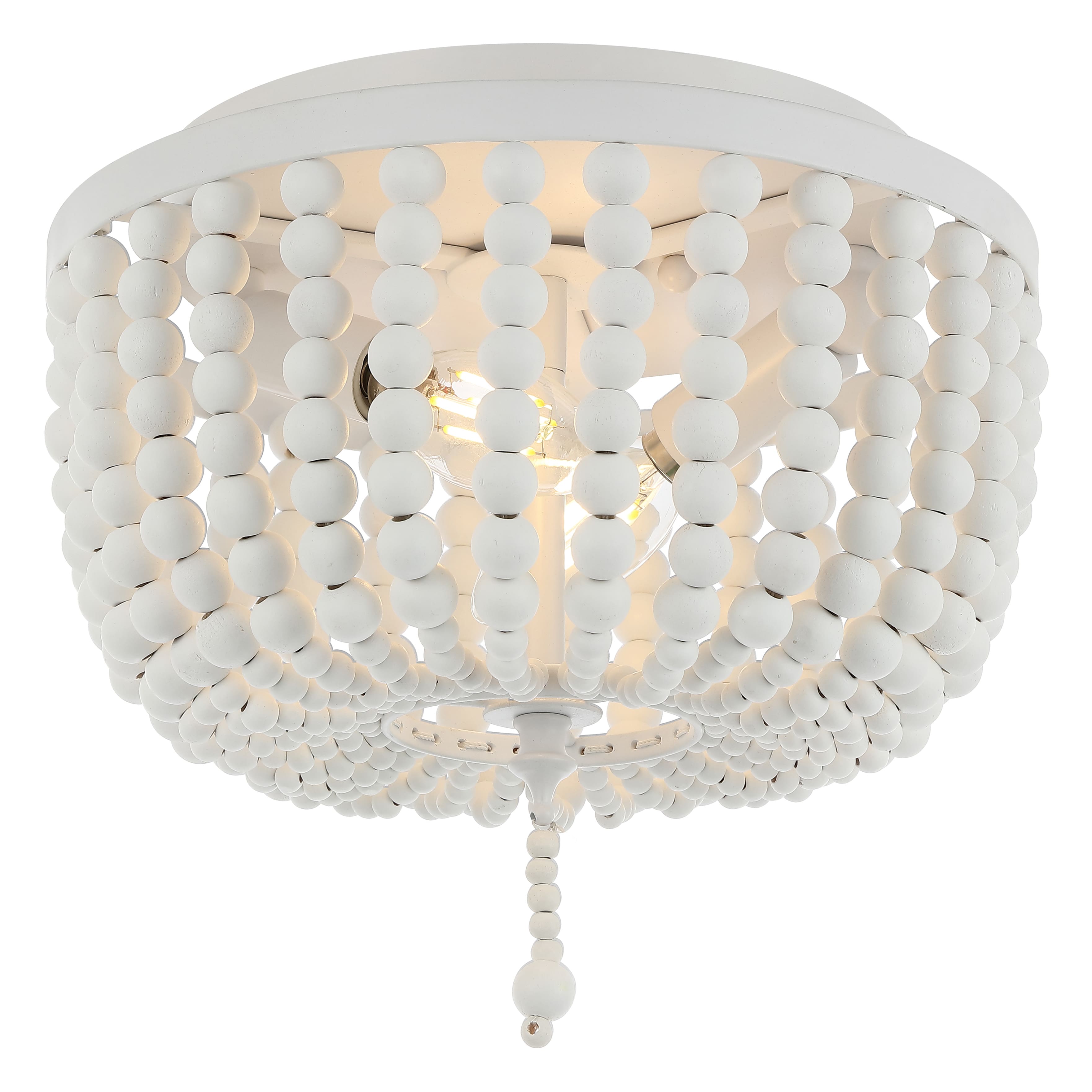 "Jonathan Y - Allison 10"" 2-Light Shabby Chic Farmhouse Wood Beaded/Metal LED Flush Mount - White" price history on PriceWatchPro