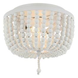 Jonathan Y - Allison 10" 2-Light Shabby Chic Farmhouse Wood Beaded/Metal LED Flush Mount - White
