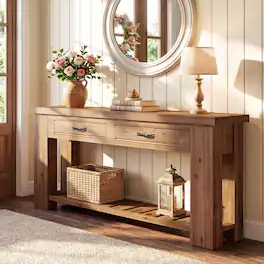 Tribesigns - Wooden Console Table Farmhouse Solid - 63 Inch Long Sofa Table - Walnut