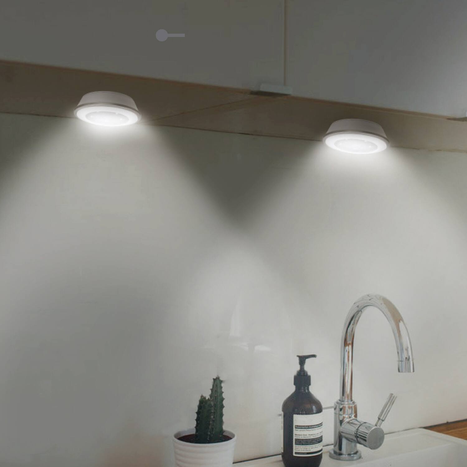 Angle. Fosmon - Wireless LED Puck Light with Remote Control (Battery Powered) - White - 9 Pack - White.