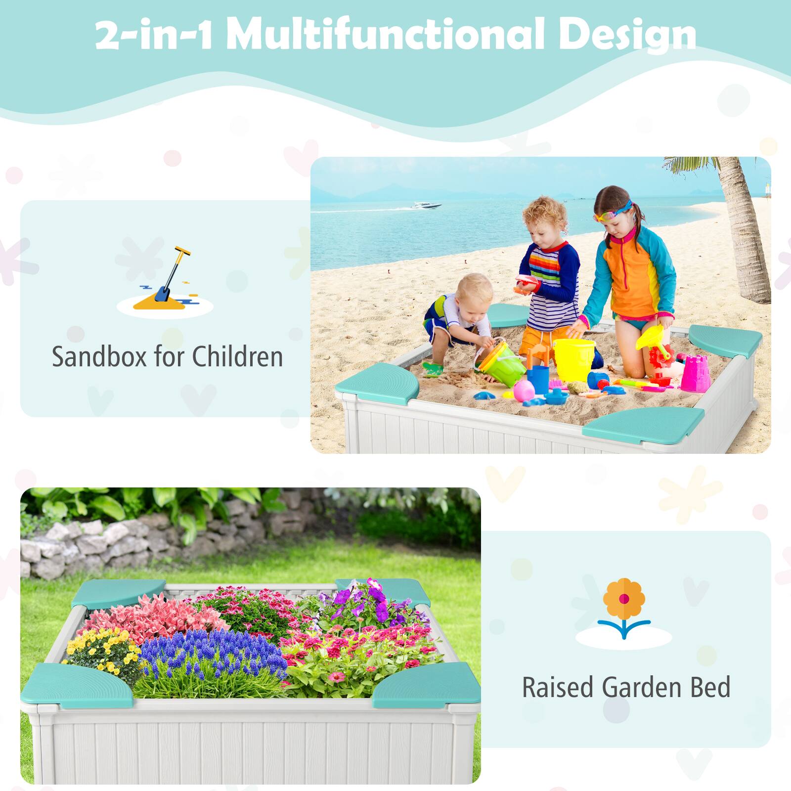 2-in-1 Multifunctional Design

Sandbox for Children

Raised Garden Bed