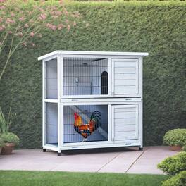 Pefilos - 41" Rabbit Hutch with Tray, 2-Tier Wooden Bunny House Guinea Pig Cages with Ramp