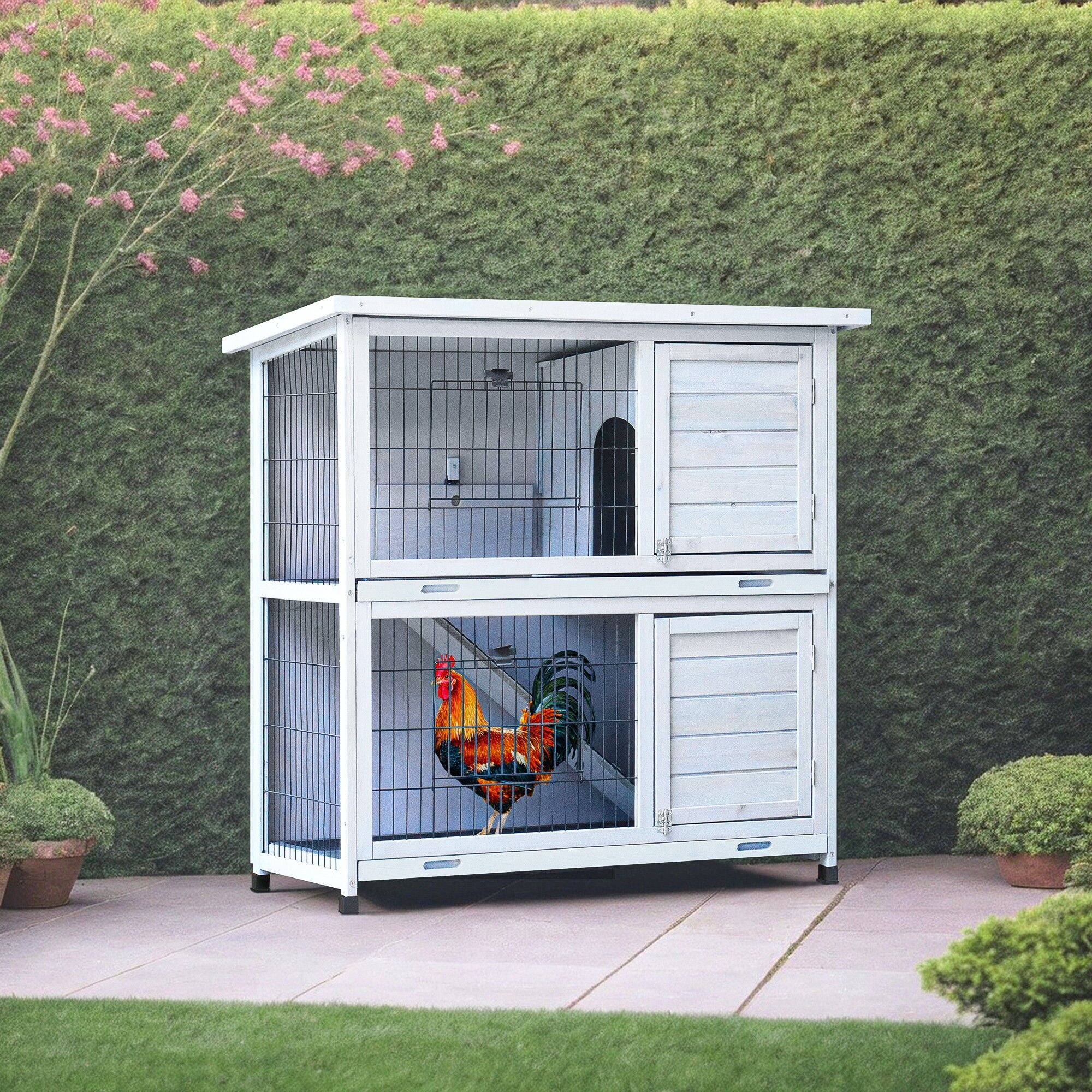Front. Pefilos - 41" Rabbit Hutch with Tray,  2-Tier Wooden Bunny House Guinea Pig Cages with Ramp.