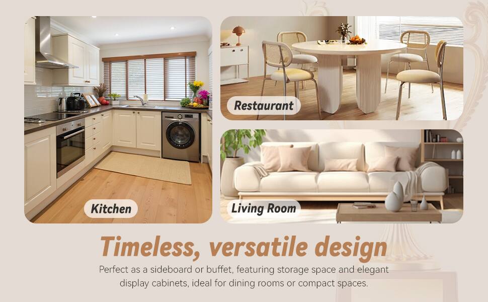 Restaurant Kitchen Living Room

Timeless, versatile design

Perfect as a sideboard or buffet, featuring storage space and elegant display cabinets, ideal for dining rooms or compact spaces.