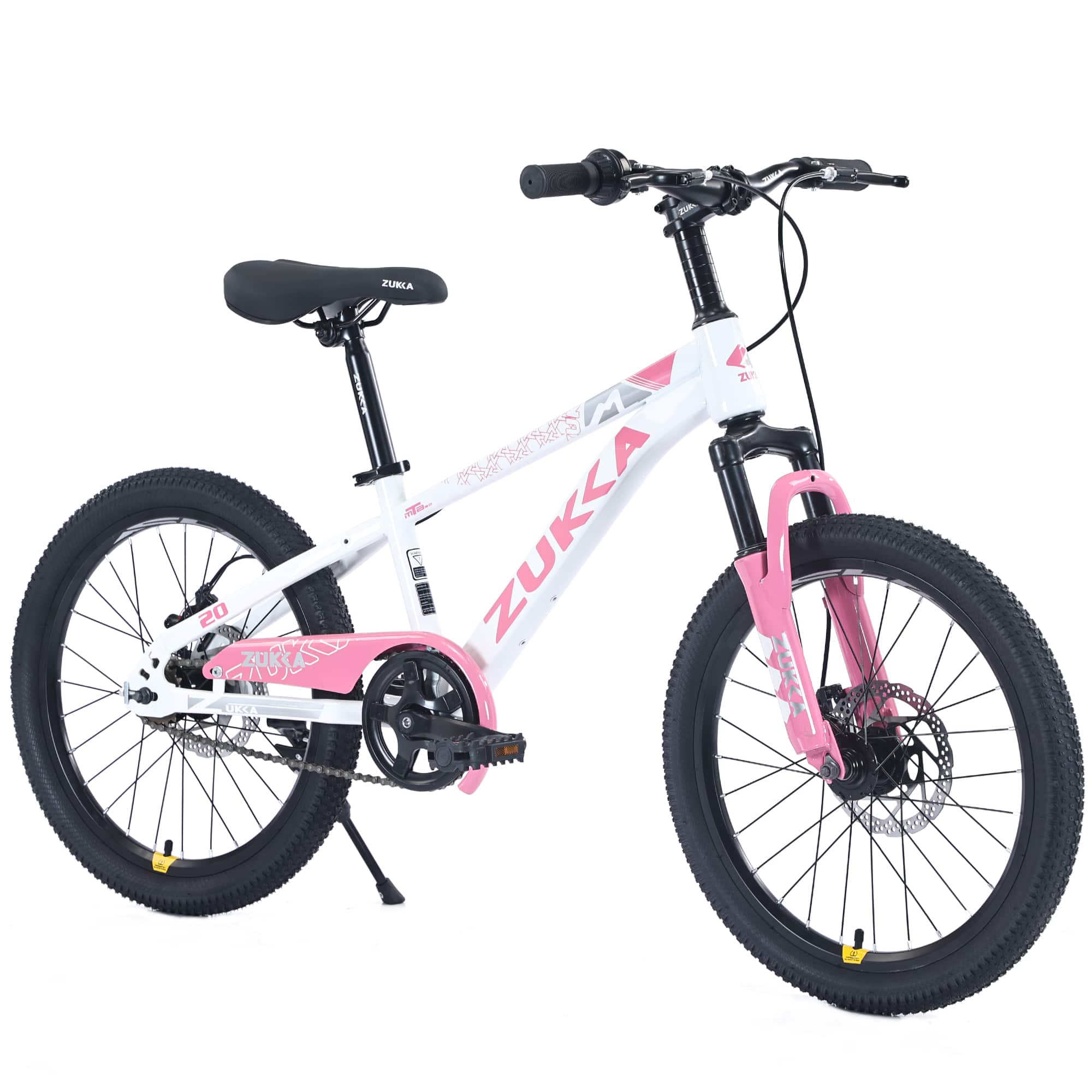 Glintex - 20-Inch Kids Mountain Bike with Steel Frame, Dual Disc Brakes, Suspension Fork, and All-Terrain Tires - White+Pink