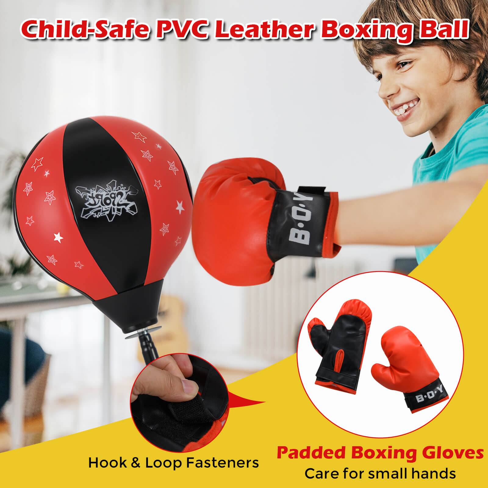 Child-Safe PVC Leather Boxing Ball

Hook & Loop Fasteners

Padded Boxing Gloves
Care for small hands
