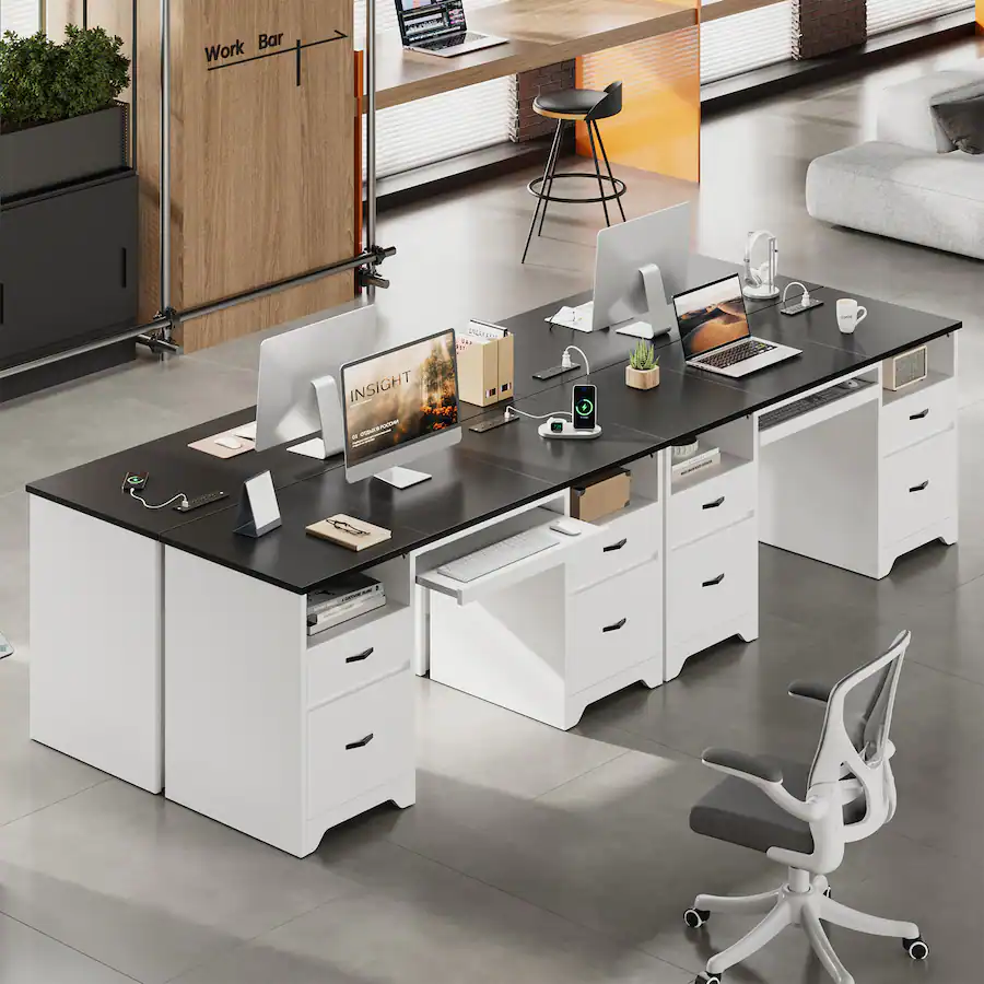 Bestier 59 inch Computer Desk with Charging Station, Fluted Storage ...