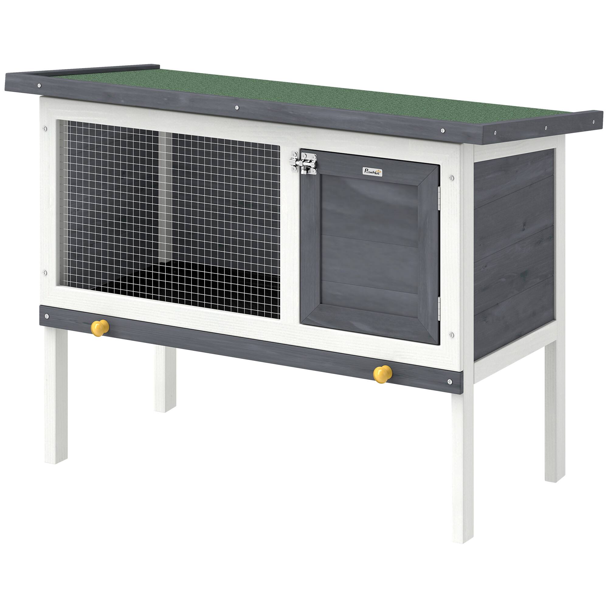 Front. Pawhut - Rabbit Hutch, Guinea Pig Hutch with Asphalt Roof - Gray.