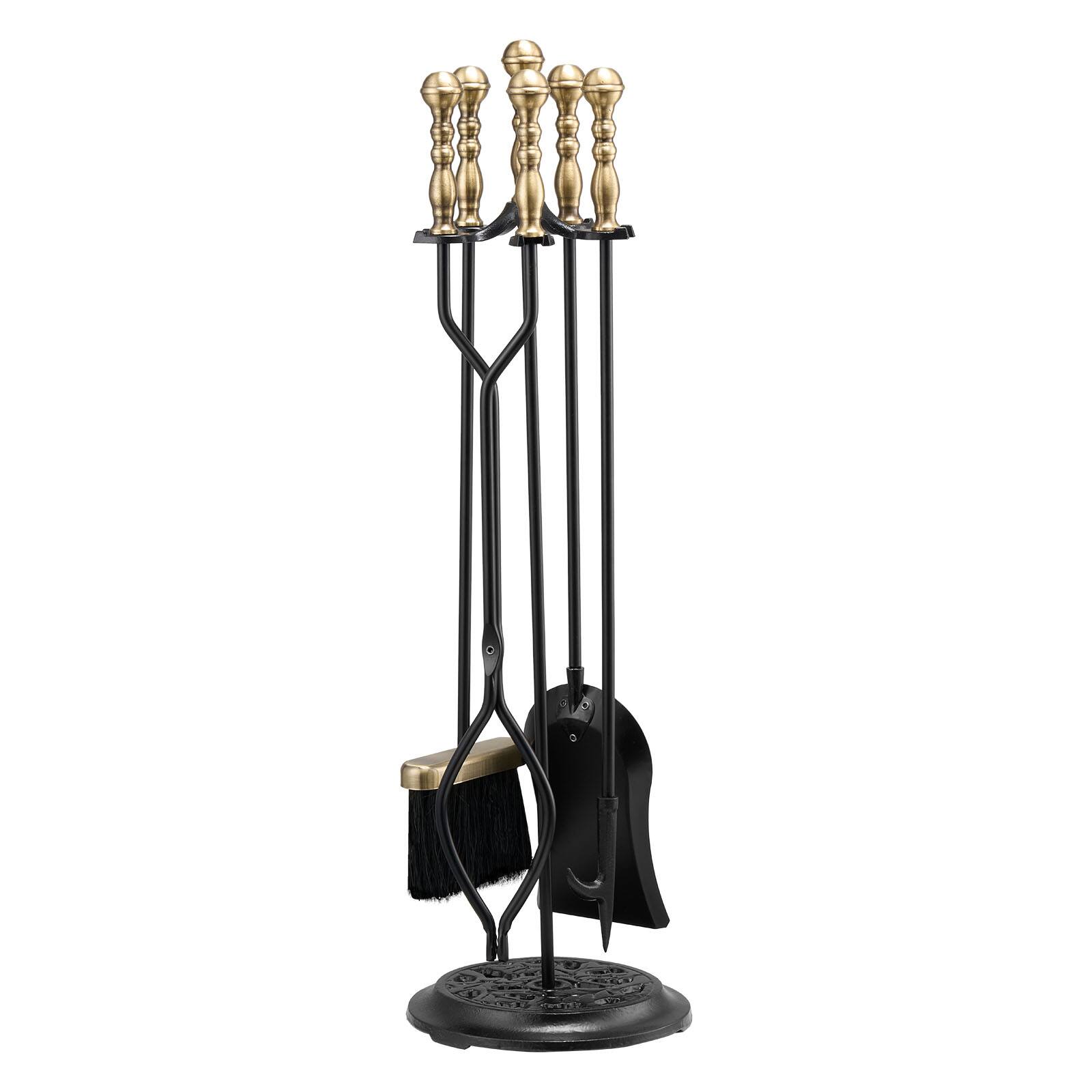 Alt View 5. VEVOR - Fireplace Tool Set, 5 PCS Fire Tool Set and Holder with Five-Prong Stand, Tongs, Ash Shovel, Brush, Fire Place Poker - Black.