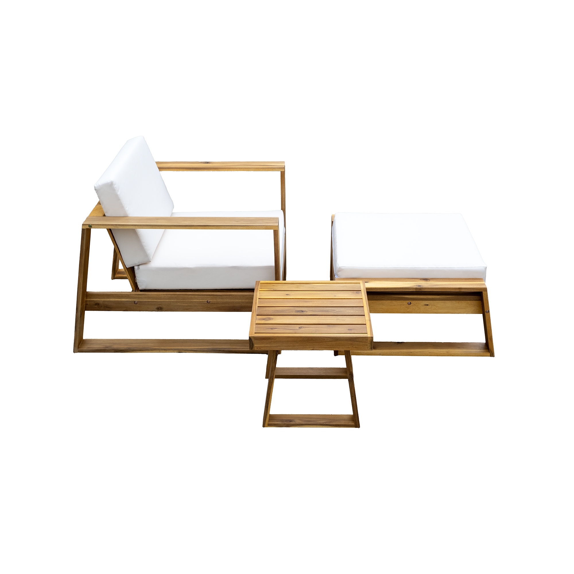 Alt View 5. Siljoy - U_STYLE Acacia Wood Outdoor Lounge Set, Chair & Ottoman with Removable Cushions, All-Weather Daybed - Natural+Beige.
